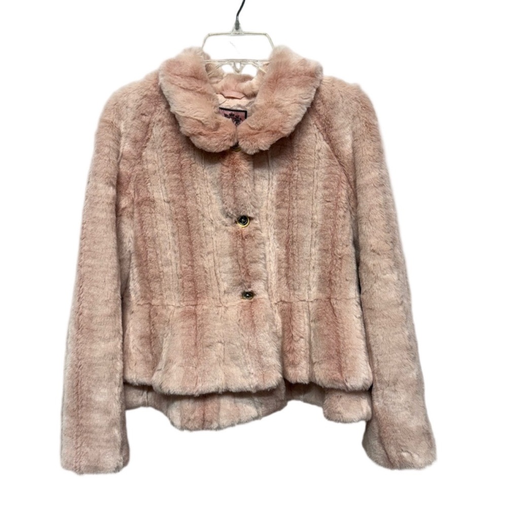 Juicy Couture Girls Size 14 Blush Pink Faux Fur Teddy Coat Jacket Cozy Holiday
